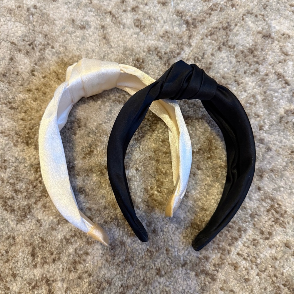 Knotted Headbands Set of Two Black and Off White - One Size Hair Accessories